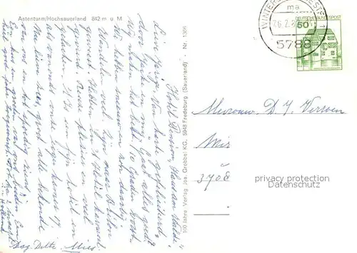 AK / Ansichtskarte Winterberg_Hochsauerland Astenturm Winterberg_Hochsauerland