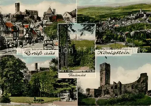 AK / Ansichtskarte Koenigstein_Taunus Hauptstrasse Stadtgarten Burg Ruine Grosser Feldberg Koenigstein_Taunus