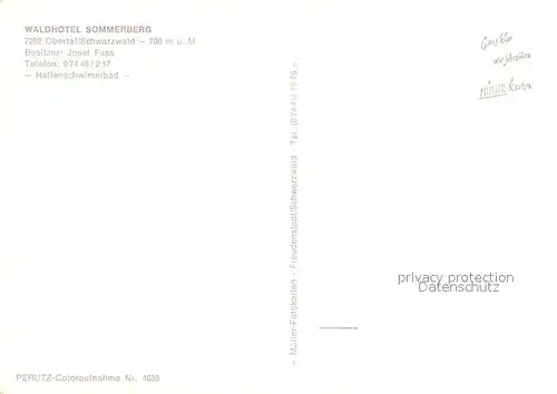 AK / Ansichtskarte Obertal_Baiersbronn Waldhotel Sommerberg Obertal Baiersbronn