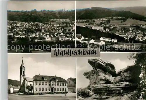 AK / Ansichtskarte Waldfischbach Burgalben Stadtpanorama Rathaus Kirche Felsen Bromsilber Waldfischbach Burgalben