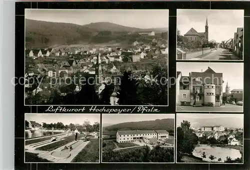 AK / Ansichtskarte Hochspeyer Stadtpanorama Motive Innenstadt See Minigolf Naturpark Jugendherberge Lehrgangsstaette Bromsilber Hochspeyer