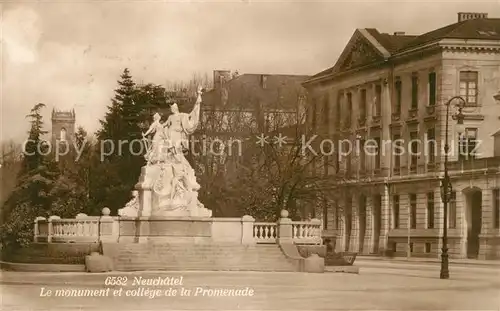 AK / Ansichtskarte Neuchatel_NE Monument et college de la Promenade Neuchatel NE