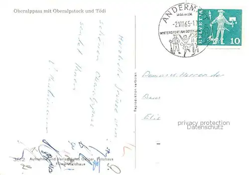 AK / Ansichtskarte Oberalppass Fliegeraufnahme mit Oberalpstock und Toedi Oberalppass