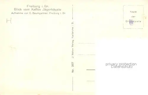 AK / Ansichtskarte Foto_Baumgartner_E._Nr. 367 Freiburg im Breisgau Blick vom Kaffee Jaegerhaeusle Foto_Baumgartner_E._Nr.
