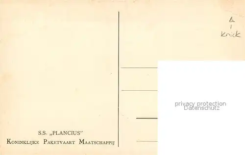 AK / Ansichtskarte Dampfer_Oceanliner S.S. Plancius  Dampfer Oceanliner