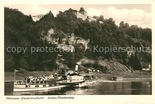 AK / Ansichtskarte Dampfer_Seitenrad Oberweser Dampfschifffahrt Schloss Fuerstenberg Dampfer Seitenrad