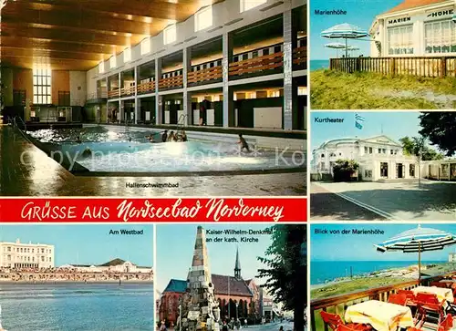 AK / Ansichtskarte Norderney_Nordseebad Hallenschwimmbad Marienhoehe Kurtheater Westbad Kaiser Wilhelm Denkmal Norderney_Nordseebad