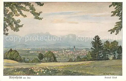 AK / Ansichtskarte Rosenheim_Bayern Panorama Rudolf Sieck Kuenstlerkarte Rosenheim Bayern