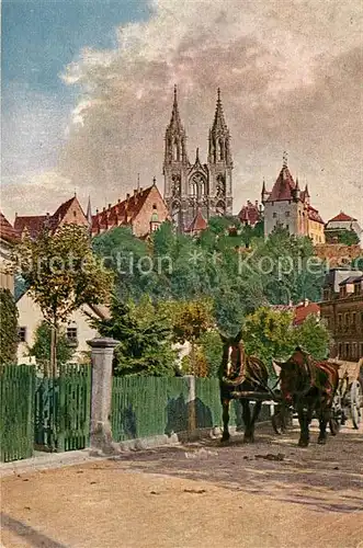 AK / Ansichtskarte Meissen_Elbe_Sachsen Meisatalstrasse Pferdefuhrwerk Domtuerme Meissen_Elbe_Sachsen