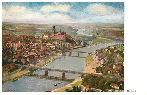 AK / Ansichtskarte Meissen_Elbe_Sachsen aus der Vogelperspektive Kuenstlerkarte Meissen_Elbe_Sachsen