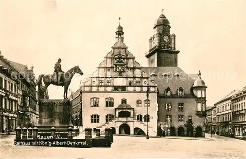 AK / Ansichtskarte Plauen_Vogtland Rathaus Koenig Albert Denkmal Reiterstandbild Sonderbriefmarken Plauen_Vogtland