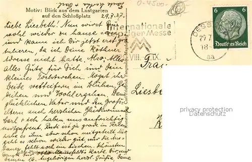 AK / Ansichtskarte Dessau Rosslau Blick aus dem Lustgarten auf Schlossplatz Serie Aus deutschen Landen Dessau Rosslau