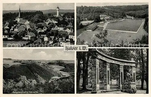 AK / Ansichtskarte Halver Ortsblick Strandbad Herpine Halvertal Ehrenmal Halver