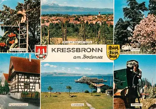 AK / Ansichtskarte Kressbronn_Bodensee Kurpark Fachwerk Weinbau Landesteg See Saentis Kressbronn Bodensee