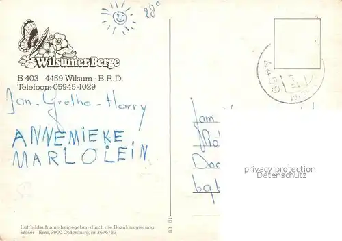 AK / Ansichtskarte Wilsum Fliegeraufnahme Camping Wilsumer Berge Wilsum