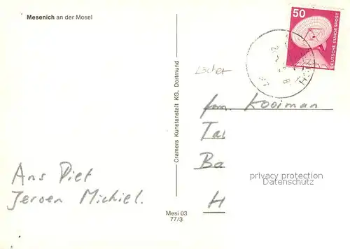 AK / Ansichtskarte Mesenich_Cochem Moselpartie Mesenich Cochem