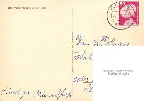 AK / Ansichtskarte Klotten Fliegeraufnahme Moselpartie Weinort Klotten