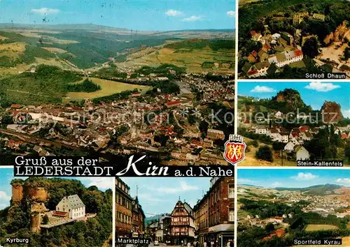 AK / Ansichtskarte Kirn_Nahe Fliegeraufnahme Kyrburg Marktplatz Sportfeld Kyrau Stein Kallenfels Schloss Dhaun Kirn_Nahe