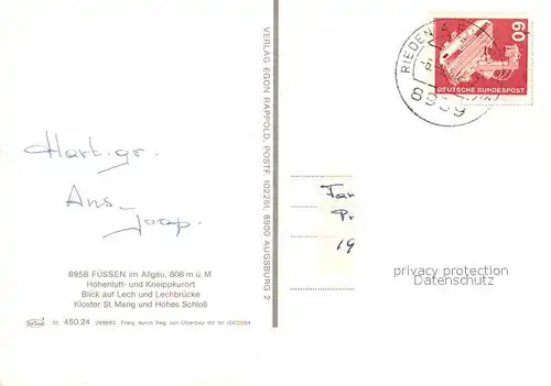 AK / Ansichtskarte Fuessen_Allgaeu Fliegeraufnahme Kloster St. Mang Hohes Schloss Fuessen Allgaeu