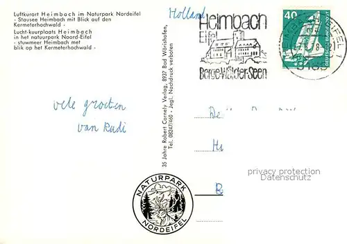 AK / Ansichtskarte Heimbach_Eifel Stausee mit Kermeterhochwald Heimbach Eifel