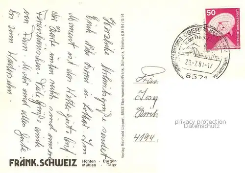 AK / Ansichtskarte Obertrubach Naturpark Fraenkische Schweiz Details Obertrubach