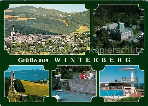 AK / Ansichtskarte Winterberg_Hochsauerland Panorama Schloss Sprungschanze Schwimmbad Winterberg_Hochsauerland