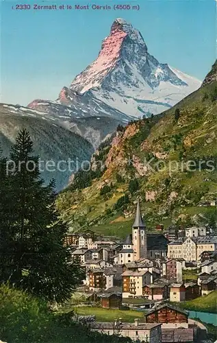 AK / Ansichtskarte Zermatt_VS Ortsansicht mit Kirche Mont Cervin Matterhorn Walliser Alpen Zermatt_VS
