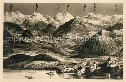 AK / Ansichtskarte Thunersee Panorama Blick zu den Alpen Thunersee