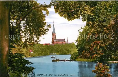 AK / Ansichtskarte Chemnitz Blick von der Schlossteichinsel Kirche Kuenstlerkarte Chemnitz