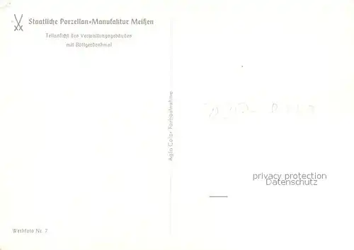 AK / Ansichtskarte Meissen_Elbe_Sachsen Staatliche Porzellanmanufaktur Verwaltungsgebaeude Boettgerdenkmal Meissen_Elbe_Sachsen