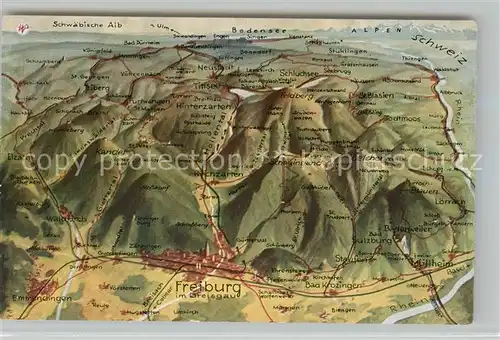 AK / Ansichtskarte Freiburg_Breisgau Schwarzwald Alpen aus der Vogelschau Freiburg Breisgau