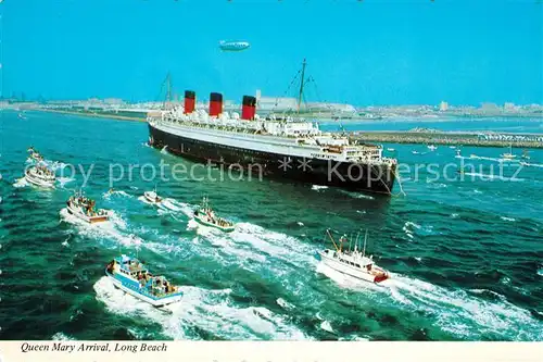 AK / Ansichtskarte Dampfer_Oceanliner Queen Mary Long Beach Harbour Zeppelin Dampfer Oceanliner