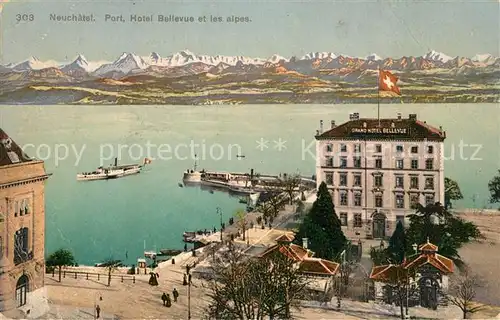 AK / Ansichtskarte Neuchatel_NE Port Hotel Bellevue et les alpes Neuchatel NE