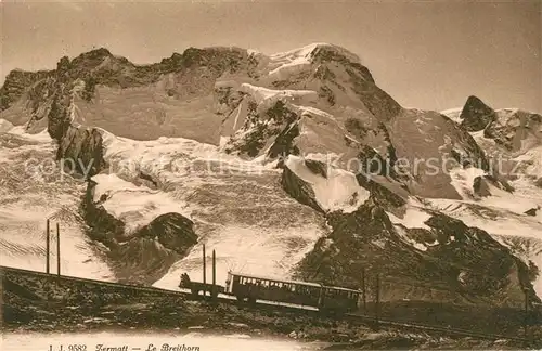 AK / Ansichtskarte Zermatt_VS mit Bergbahn und Breithorn Zermatt_VS