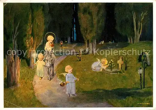 AK / Ansichtskarte Kuenstlerkarte M. Schoenermark Weihnachtsgruss Engel Esel Grab Friedhof  Kuenstlerkarte