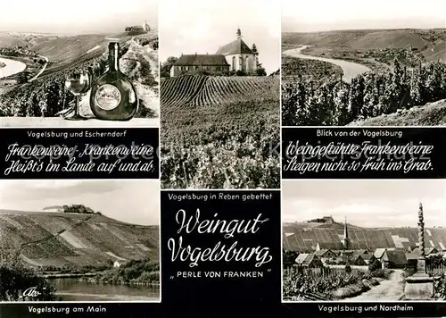 AK / Ansichtskarte Volkach Weingut Vogelsburg Mainschleife Weinflasche Weinglas Landschaftspanorama Weinberge Nordheim Volkach