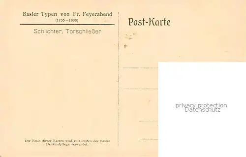 AK / Ansichtskarte Basel_BS Typen von Fr. Feyerabend Schlichter Torschliesser Basel_BS