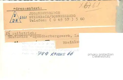 AK / Ansichtskarte Steinbach_Donnersberg Jugendherberge Steinbach Donnersberg