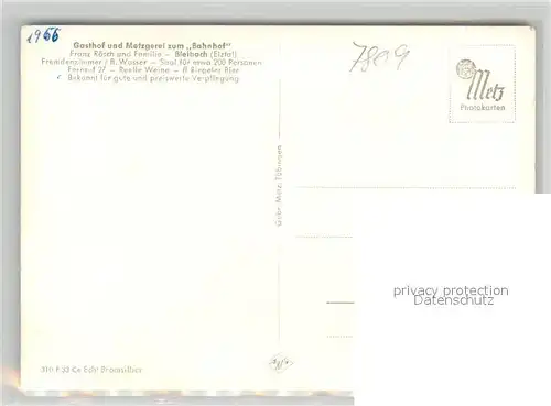 AK / Ansichtskarte Bleibach Gasthof Bahnhof Bleibach