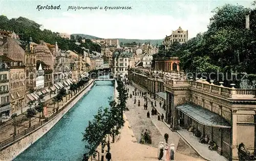 AK / Ansichtskarte Karlsbad_Eger Muehlbrunnquai Kreuzstrasse  Karlsbad_Eger