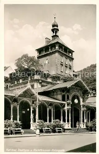 AK / Ansichtskarte Karlsbad_Eger Stadtturm Marktbrunnen Kolonnade  Karlsbad_Eger