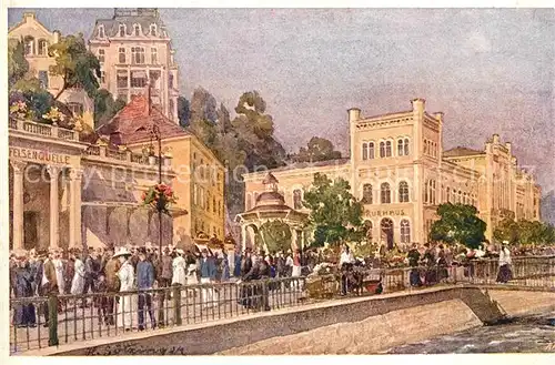 AK / Ansichtskarte Karlsbad_Eger Felsenquelle Franz Josefs Quelle Kurhaus Kuenstlerkarte Hans Soetzinger  Karlsbad_Eger