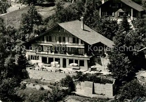 AK / Ansichtskarte Oberhofen_Thunersee Pension Erni Fliegeraufnahme Oberhofen Thunersee