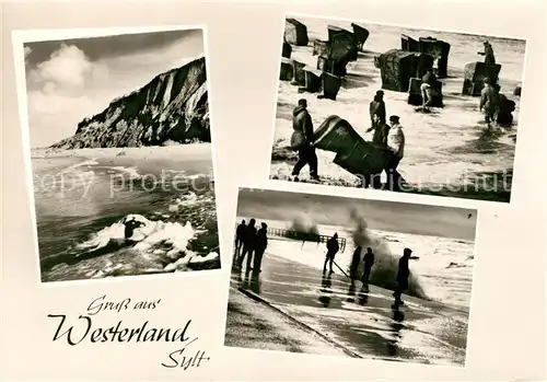 AK / Ansichtskarte Westerland_Sylt Strand Steilkueste Brandung Sturm Westerland_Sylt