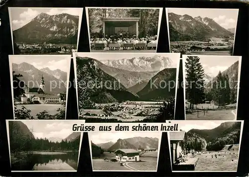 AK / Ansichtskarte Inzell Landschaftspanorama Kirche Kurkonzert Konzertpavillon See Alpen Inzell