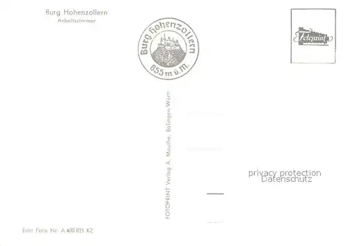 AK / Ansichtskarte Hechingen Burg Hohenzollern Arbeitszimmer Kronleuchter Hechingen