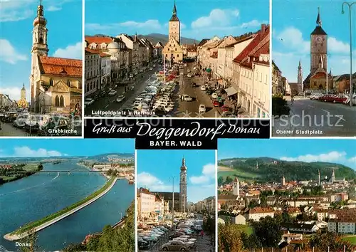 AK / Ansichtskarte Deggendorf_Donau Grabkirche Luitpoldplatz Rathaus Stadtplatz Donau Stadtpanorama Deggendorf Donau