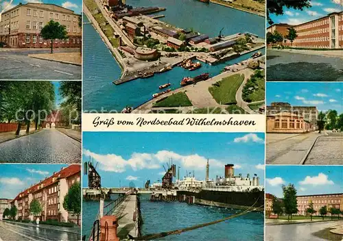AK / Ansichtskarte Wilhelmshaven Stadttheater Marktstrasse Werftstrasse Hafeneinfahrt Suedstrand oelhafen Arbeitsamt Theaterplatz Wilhelmshaven