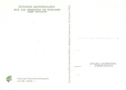 AK / Ansichtskarte Sangerhausen_Suedharz Rosarium Gedenkstein des Begruenders Albert Hoffmann Sangerhausen Suedharz