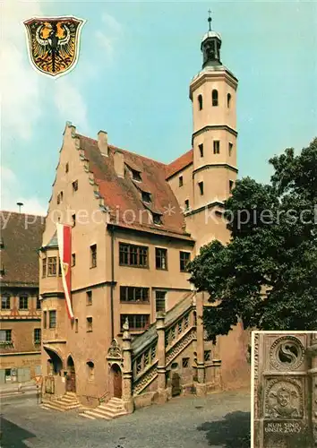 AK / Ansichtskarte Noerdlingen Rathaus Freitreppe 17. Jhdt. Wappen Noerdlingen